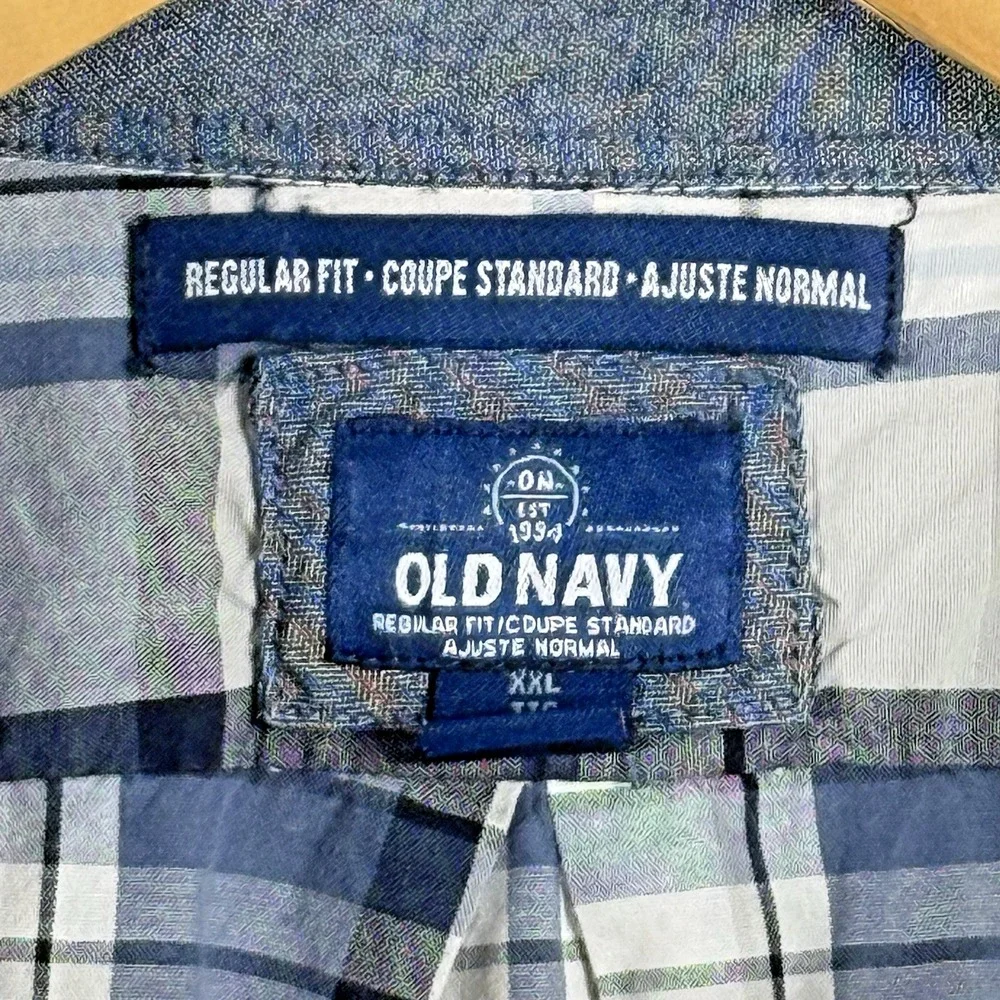 Old Navy Shirt Men's 2XL Blue Plaid Button Up Short Sleeve Regular Fit‎ Shirt